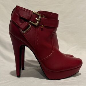 Guess Red Ankle Booties with Buckle Detail